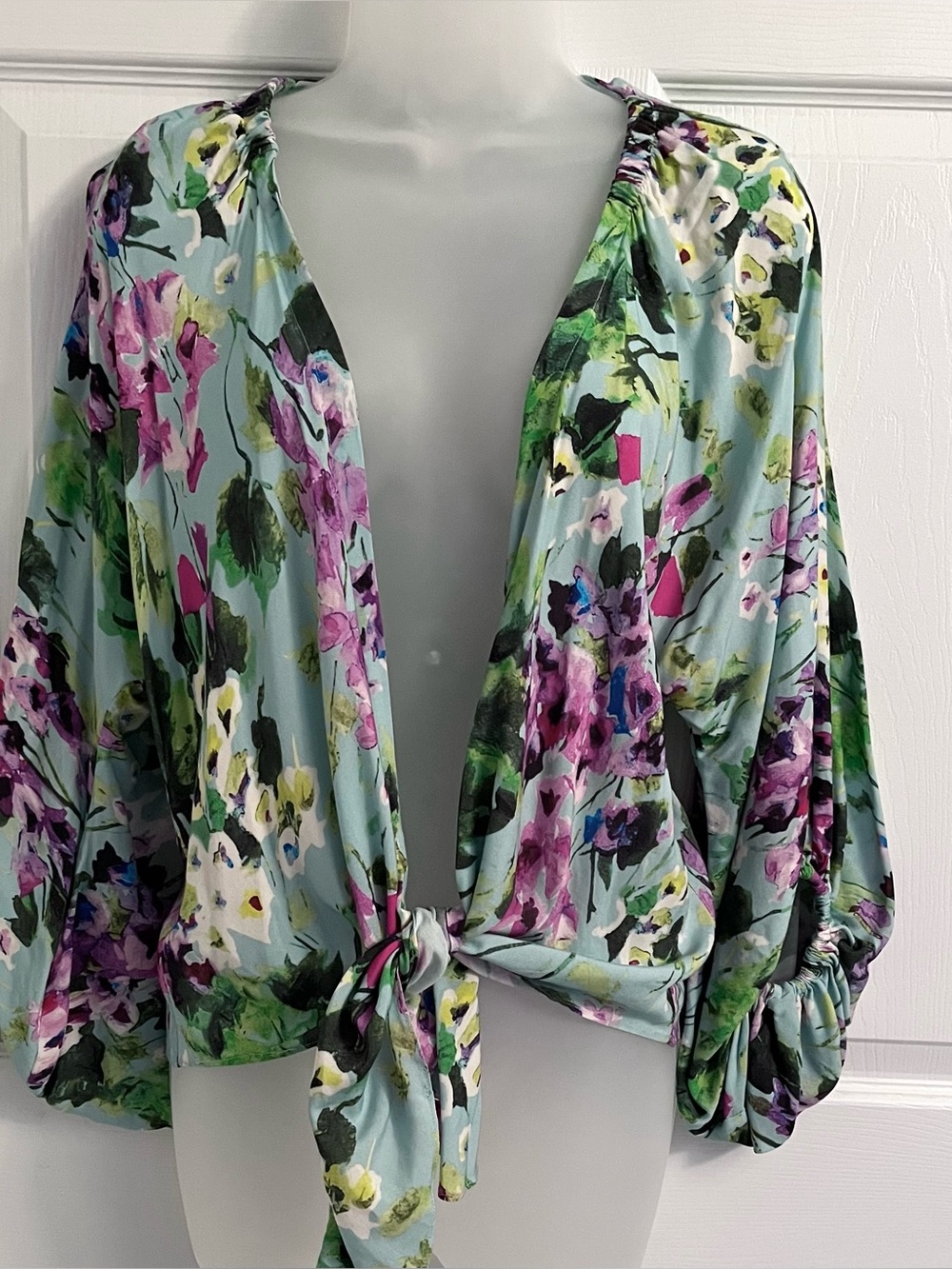 Oo La La Floral Watercolor Kimono Cardigan Tie Wrap Top